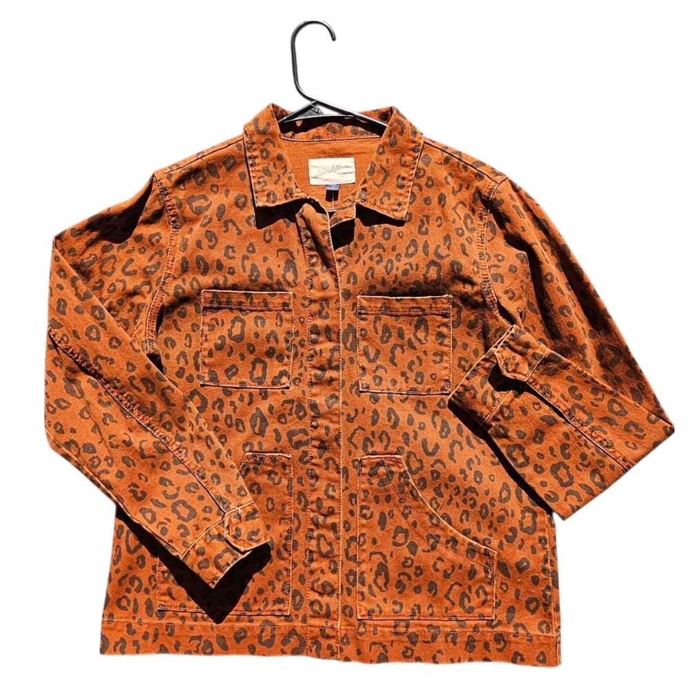 Universal Thread Orange Leopard Print Jean Jacket